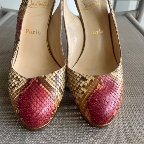 Christian Louboutin Snakeskin Snake Heels Slingback Pumps - Picture 5 of 9
